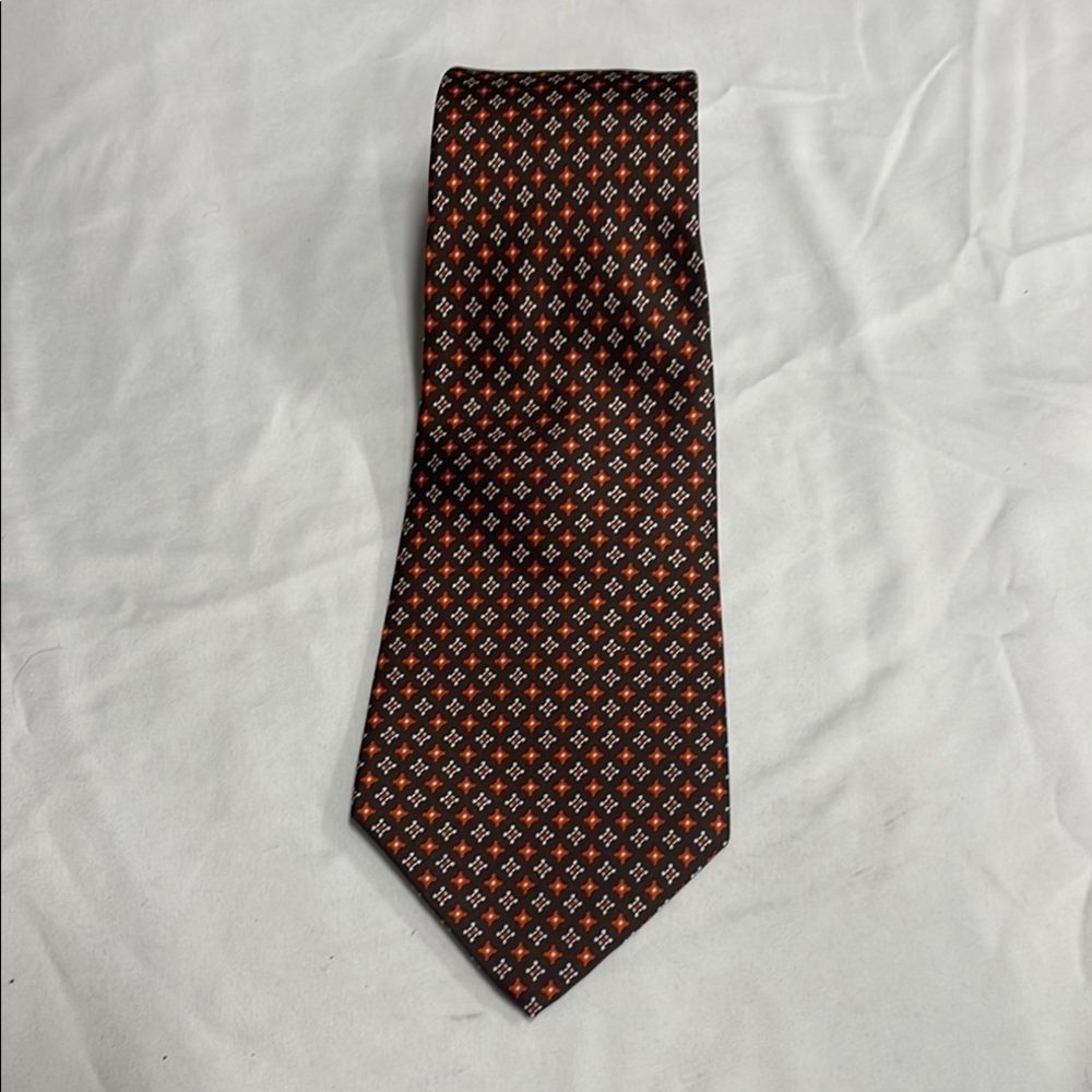 Oleg Cassini Brown and Orange Silk Tie